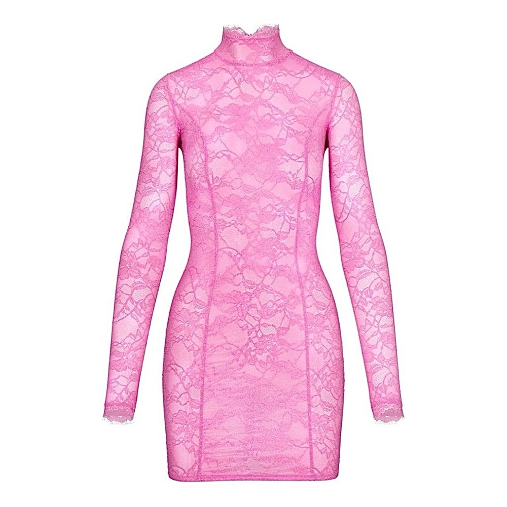 SKIMS Lace Turtleneck Dress in Bubble Gum Pink, XS. New with tags